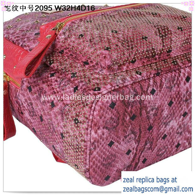 High Quality Replica MCM Armour Medium Backpack Snake Leather MC2095 Rose - Click Image to Close